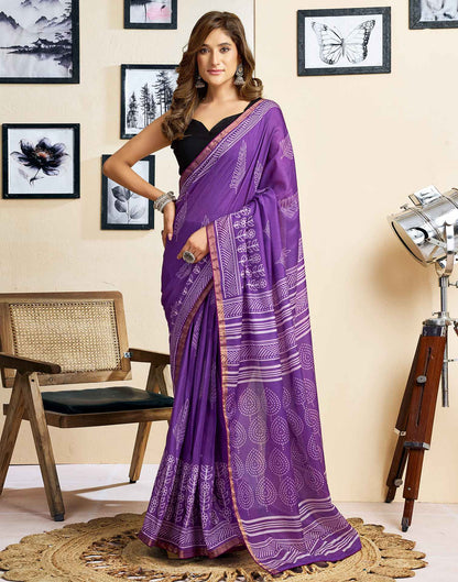 Ready To Wear Purple Linen Printed Saree