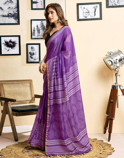 Ready To Wear Purple Linen Printed Saree
