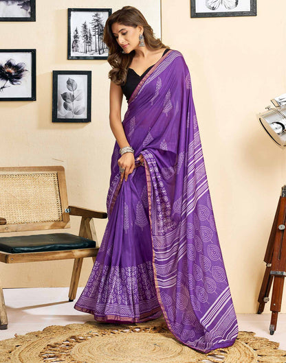 Ready To Wear Purple Linen Printed Saree