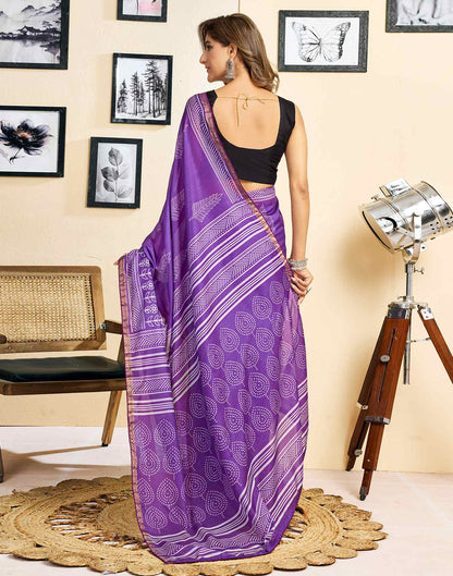 Ready To Wear Purple Linen Printed Saree