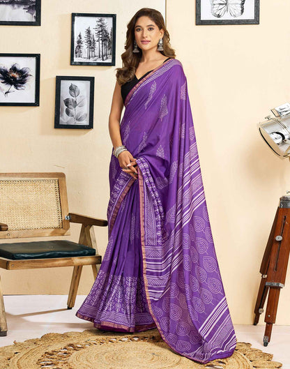 Ready To Wear Purple Linen Printed Saree