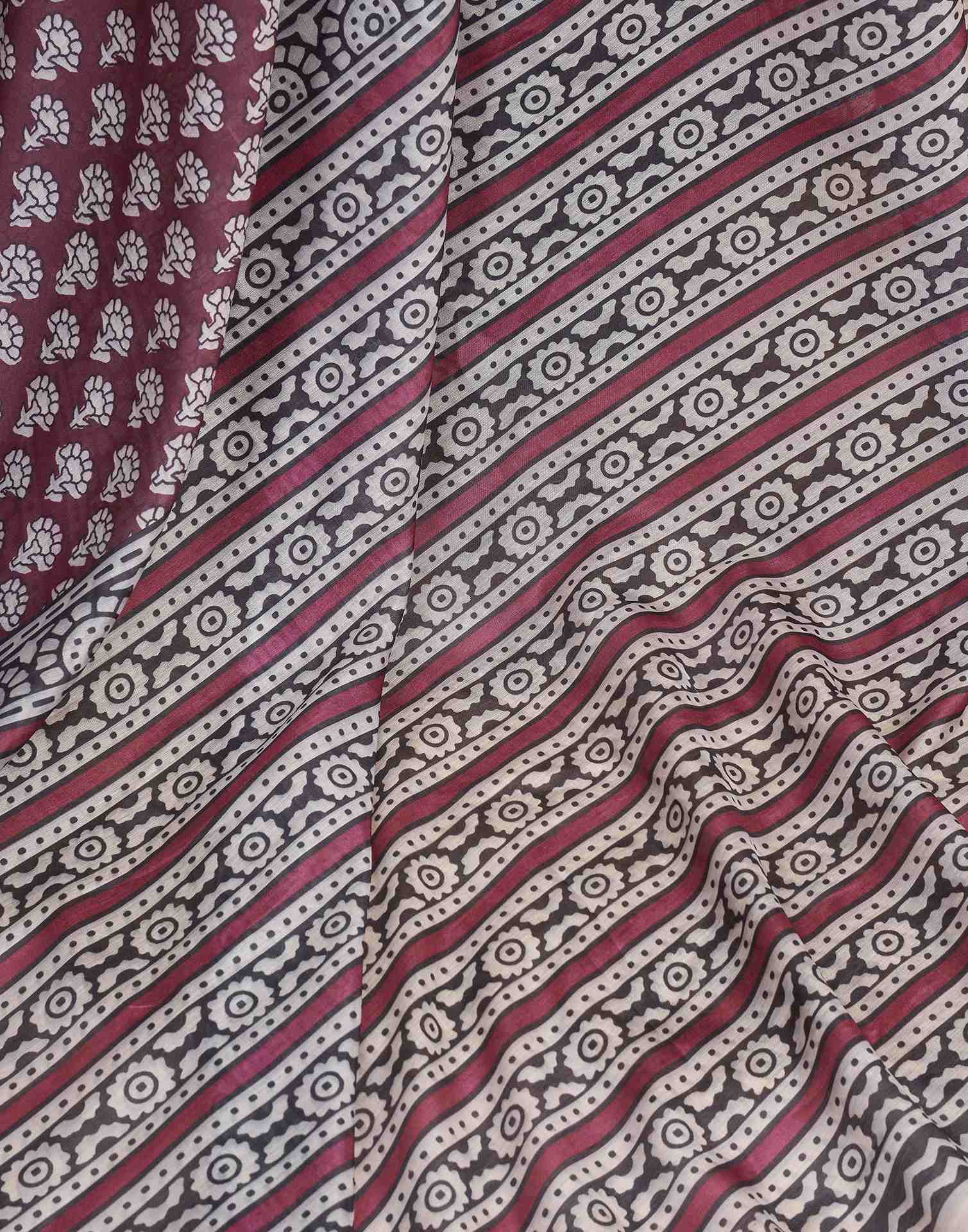 Ready To Wear Coffee Brown Linen Printed Saree