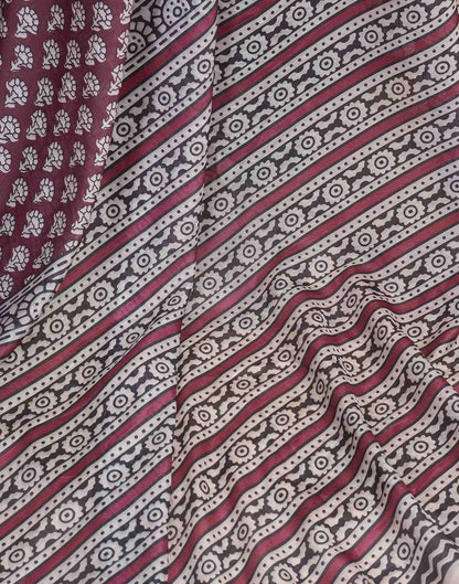 Ready To Wear Coffee Brown Linen Printed Saree