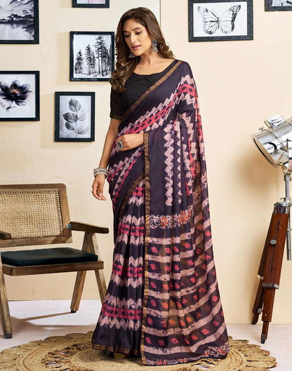 Ready To Wear Dusty Purple Linen Printed Saree