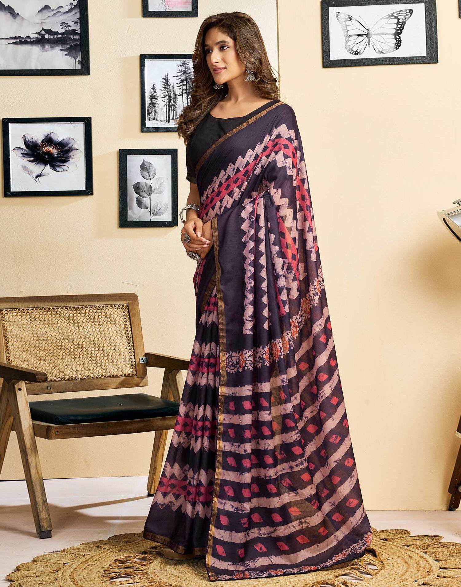 Ready To Wear Dusty Purple Linen Printed Saree