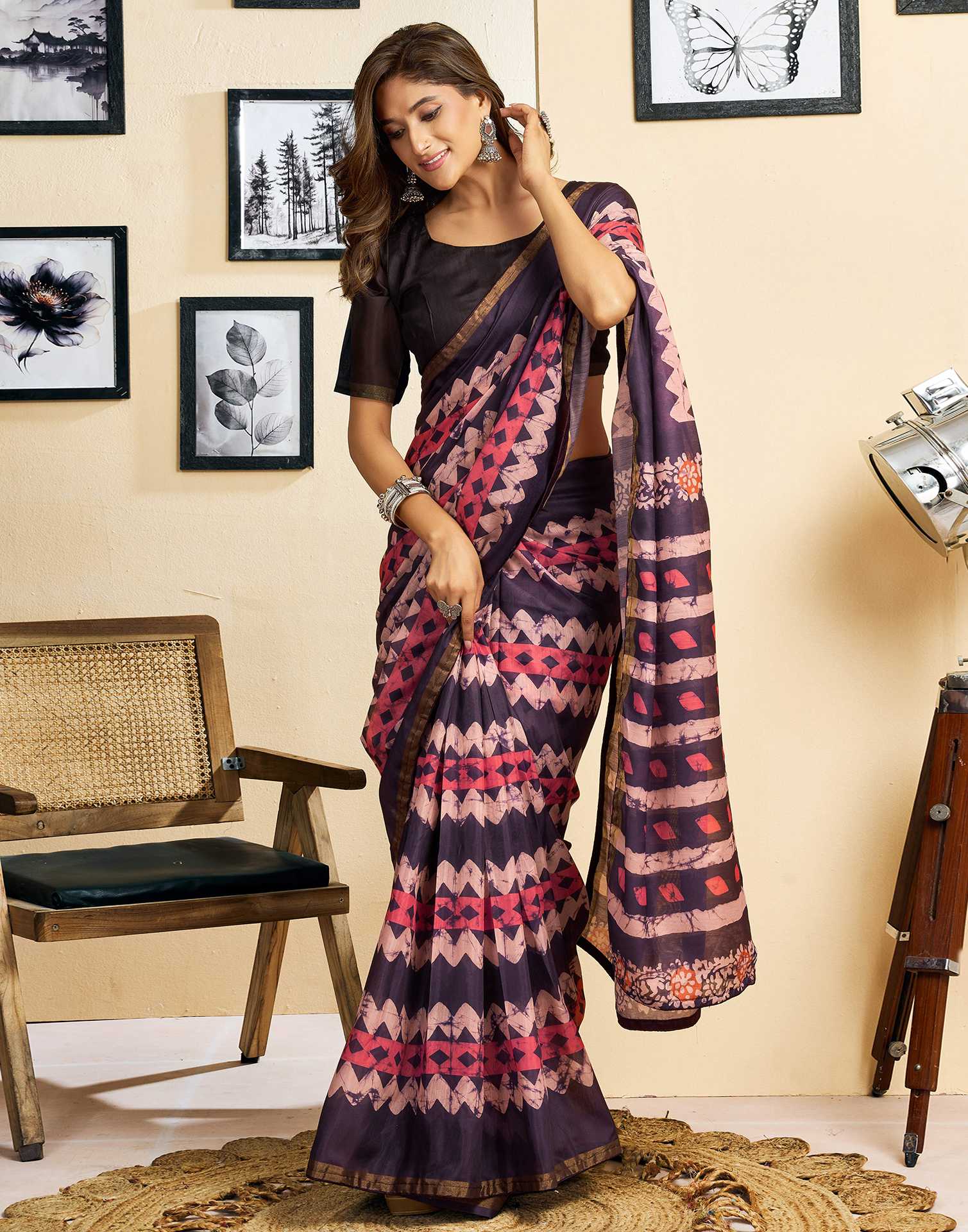 Ready To Wear Dusty Purple Linen Printed Saree
