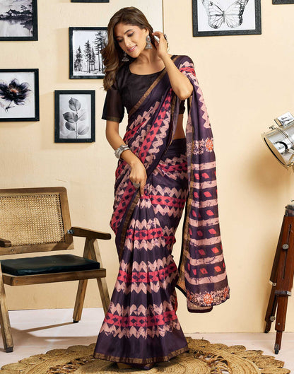 Ready To Wear Dusty Purple Linen Printed Saree