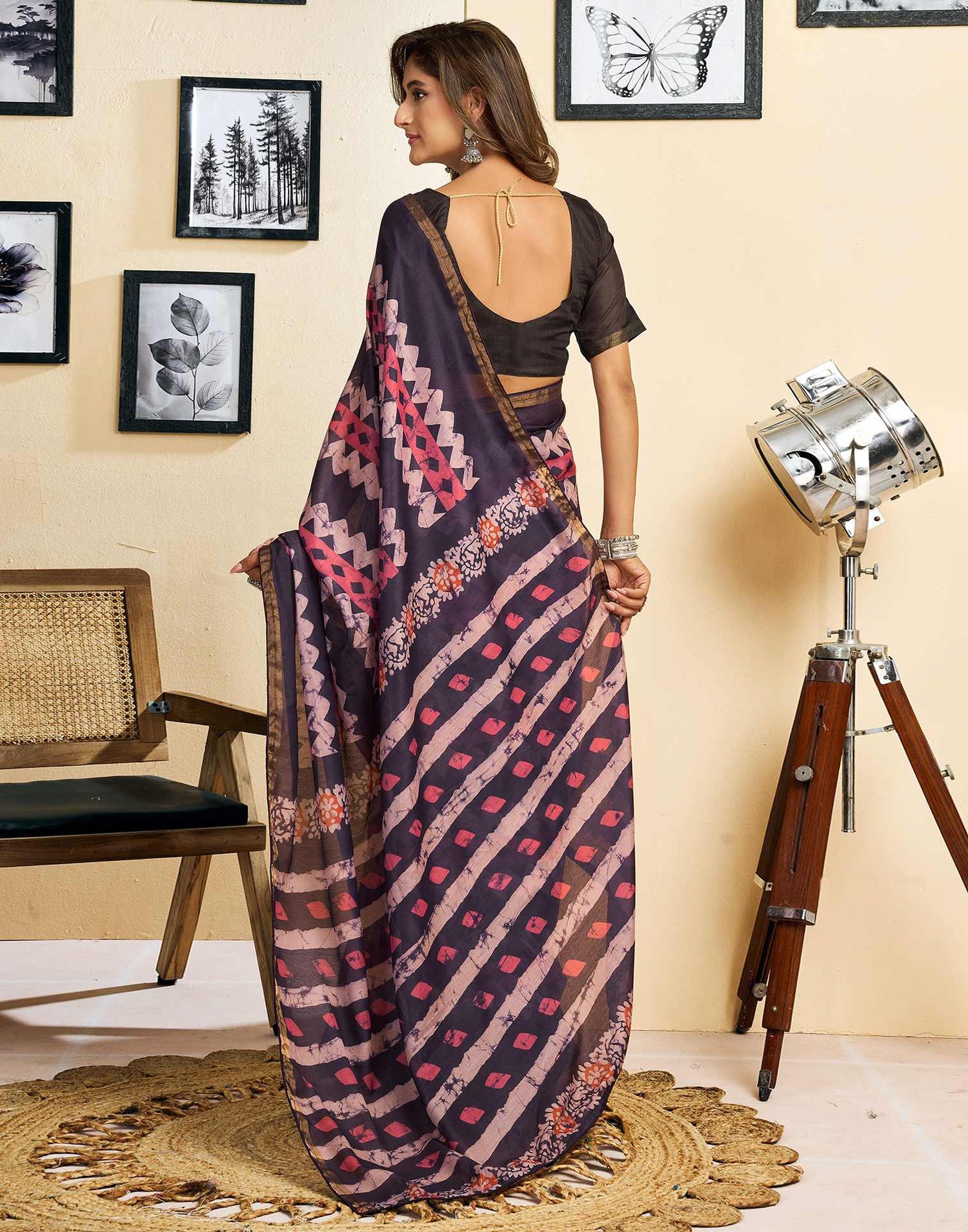 Ready To Wear Dusty Purple Linen Printed Saree