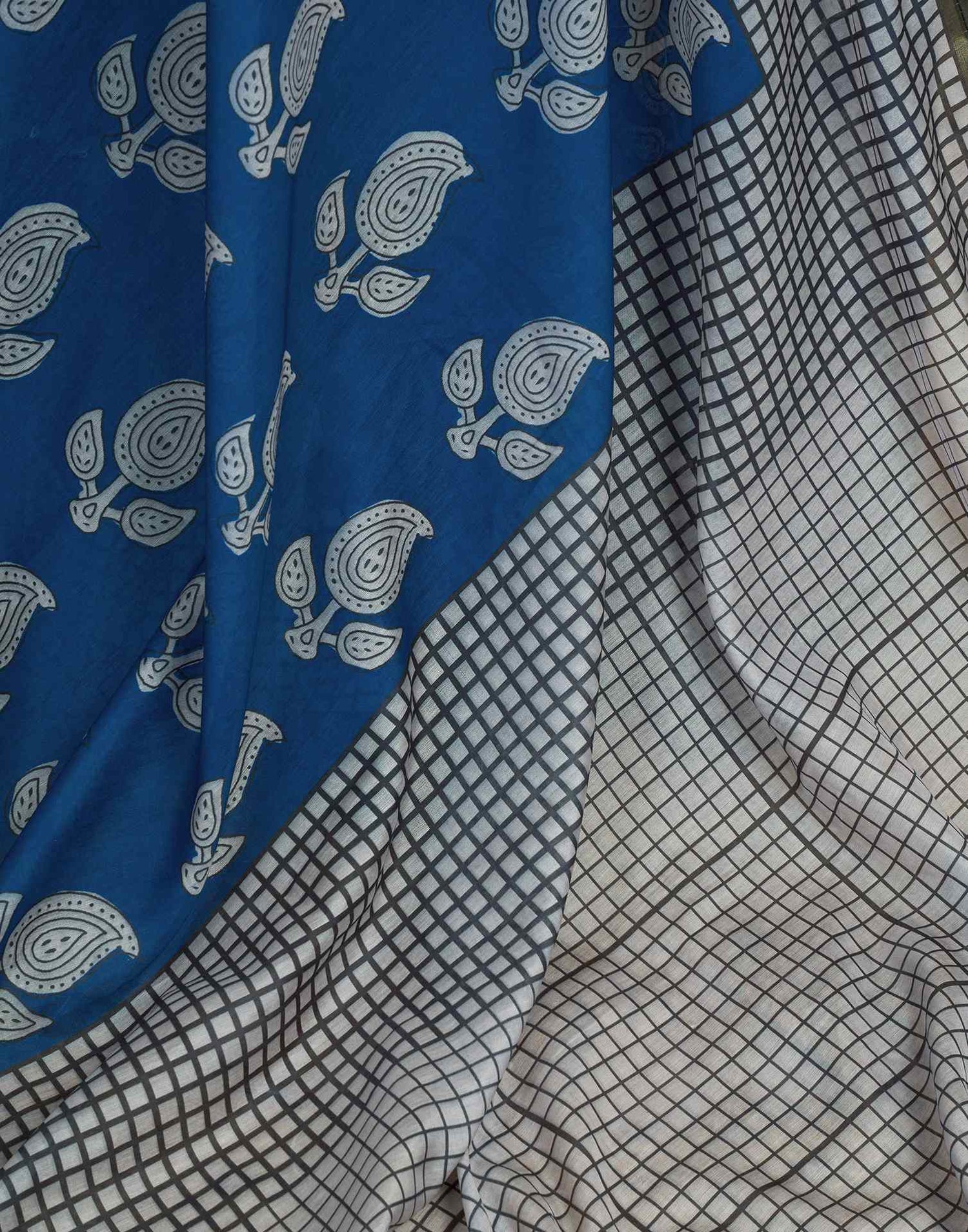 Ready To Wear Blue Linen Printed Saree