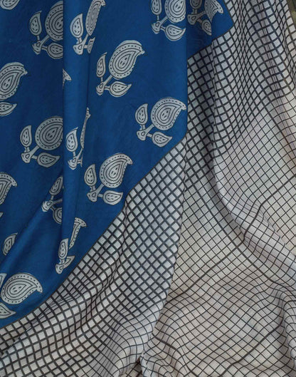 Ready To Wear Blue Linen Printed Saree