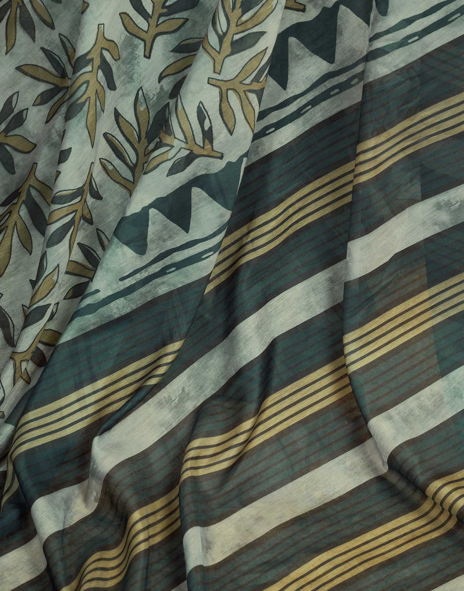 Ready To Wear Grey Linen Printed Saree