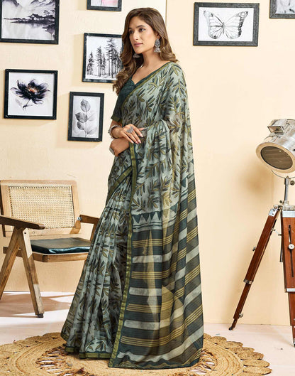 Ready To Wear Grey Linen Printed Saree