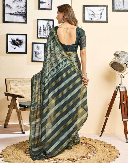 Ready To Wear Grey Linen Printed Saree