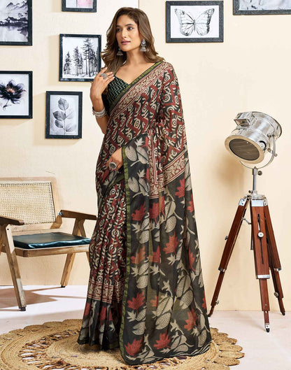 Ready To Wear Grey Linen Printed Saree