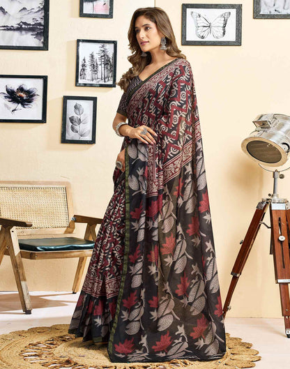 Ready To Wear Grey Linen Printed Saree
