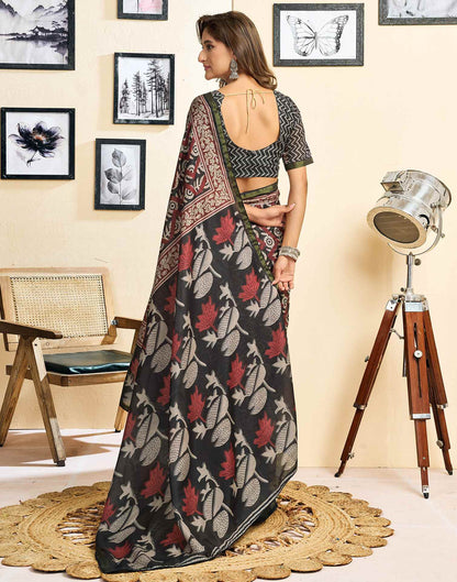 Ready To Wear Grey Linen Printed Saree