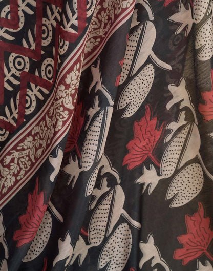 Ready To Wear Grey Linen Printed Saree