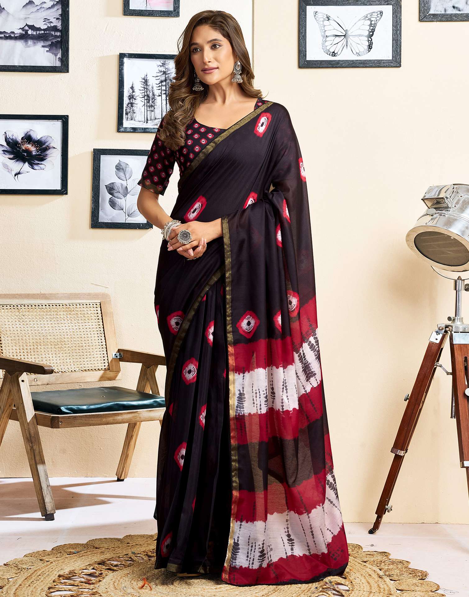 Ready To Wear Black Linen Printed Saree