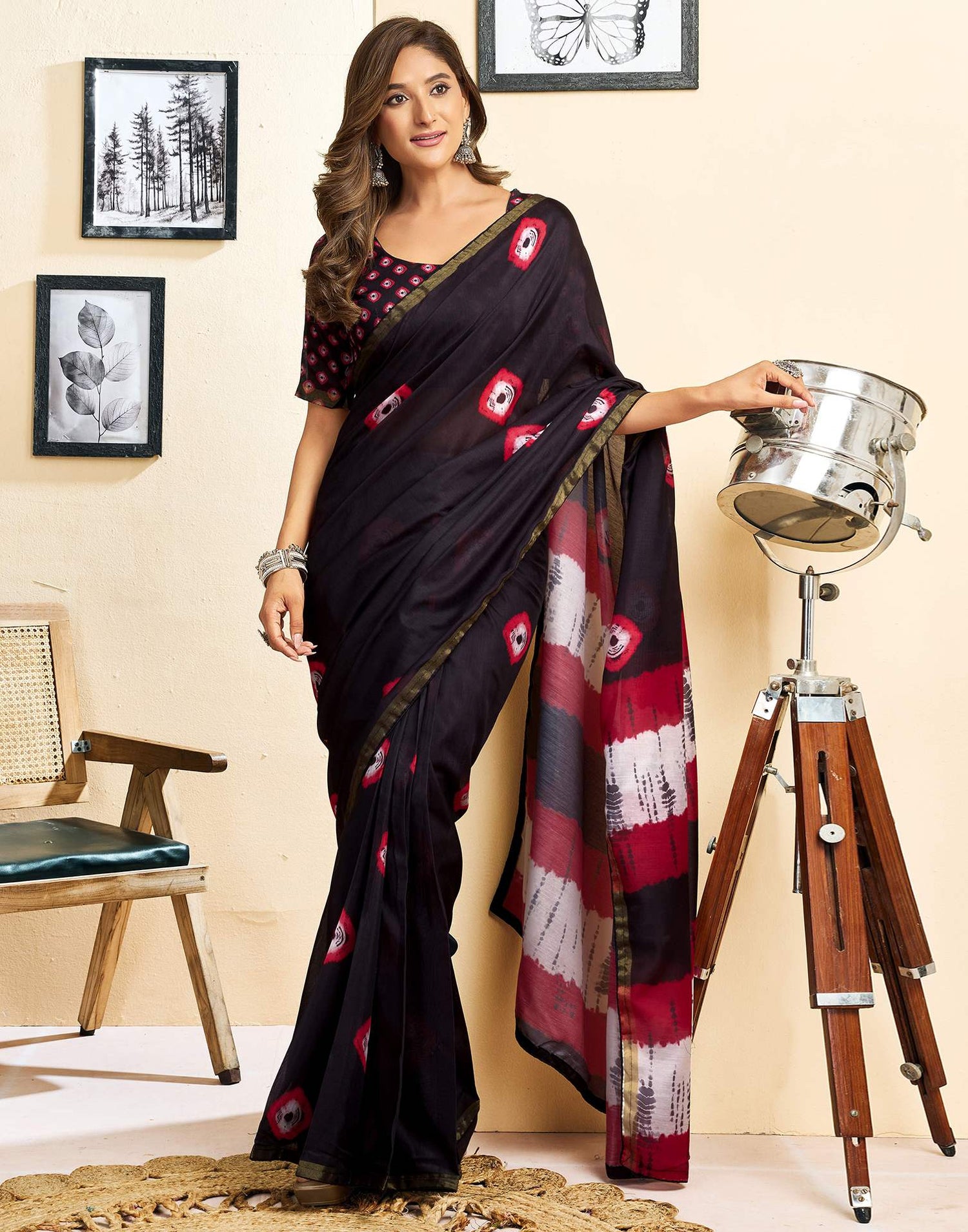 Ready To Wear Black Linen Printed Saree