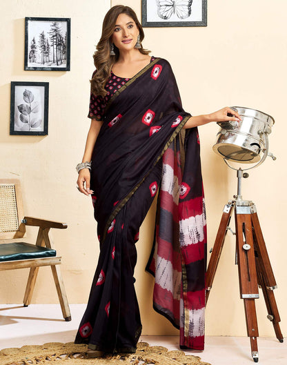 Ready To Wear Black Linen Printed Saree