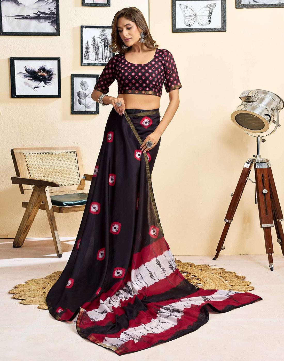 Ready To Wear Black Linen Printed Saree