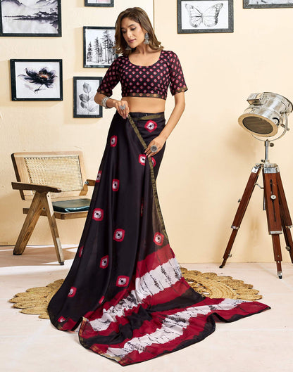 Ready To Wear Black Linen Printed Saree