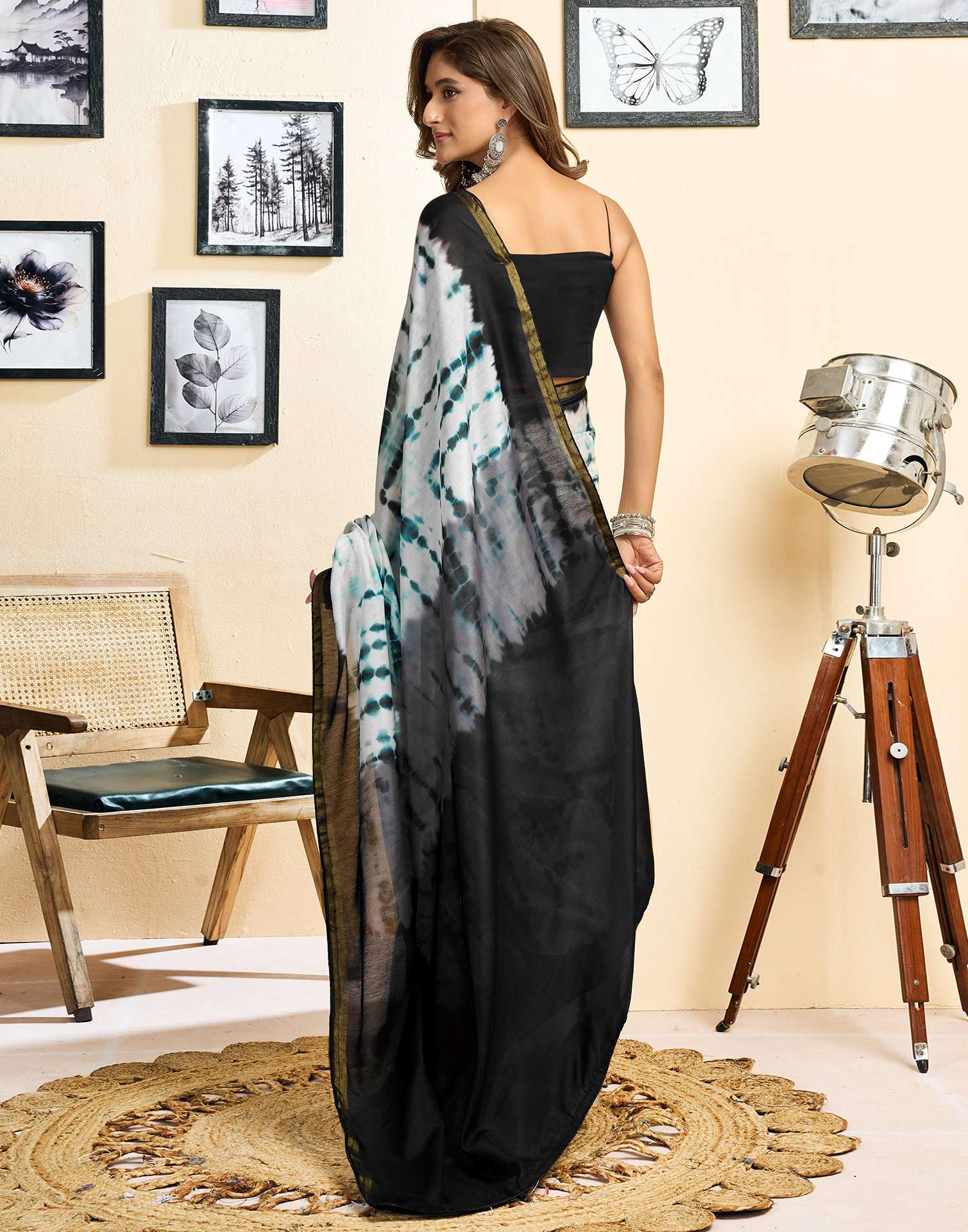 Ready To Wear White Linen Printed Saree