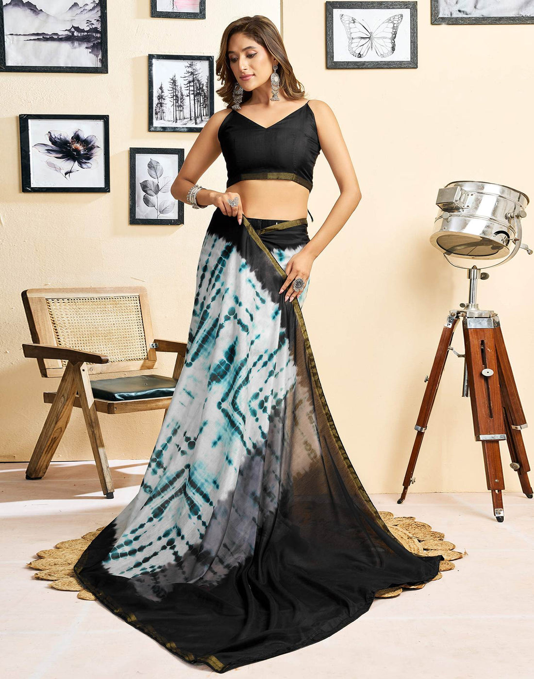 Ready To Wear White Linen Printed Saree