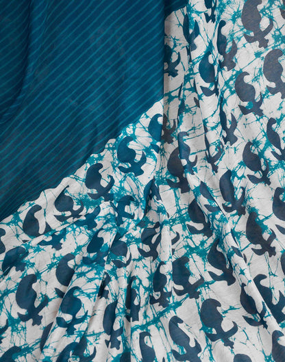 Ready To Wear Blue Linen Printed Saree