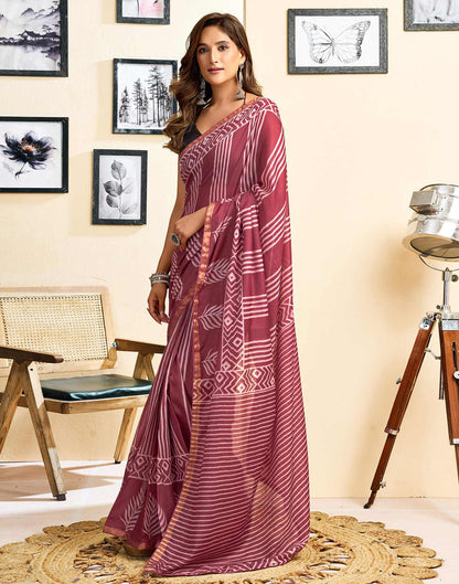 Ready To Wear Dusty Wine Linen Printed Saree