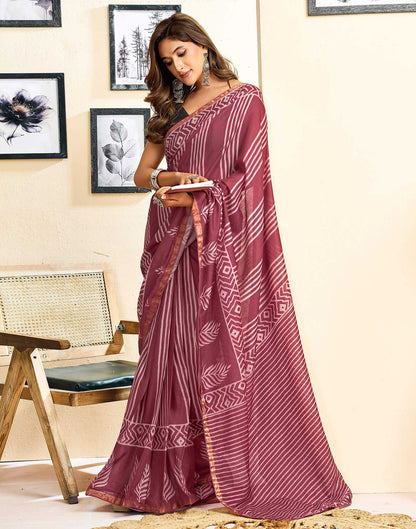 Ready To Wear Dusty Wine Linen Printed Saree