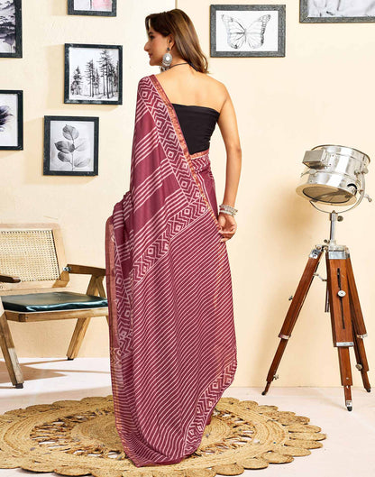 Ready To Wear Dusty Wine Linen Printed Saree