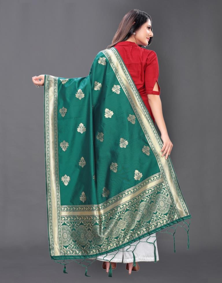 Angellic Teal Green Coloured Poly Silk Jacquard Dupatta | Sudathi
