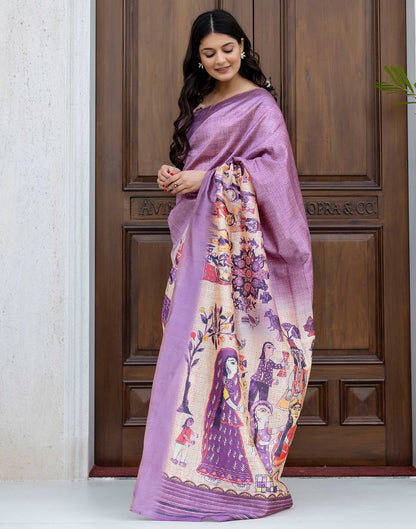 Ready To Wear Dusty Mauve Silk Printed Saree