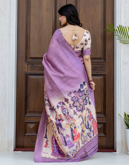 Ready To Wear Dusty Mauve Silk Printed Saree