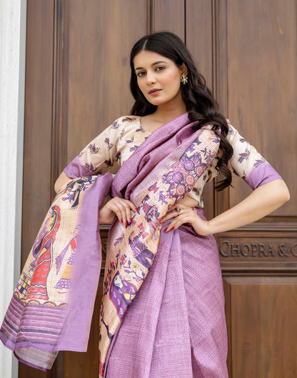 Ready To Wear Dusty Mauve Silk Printed Saree