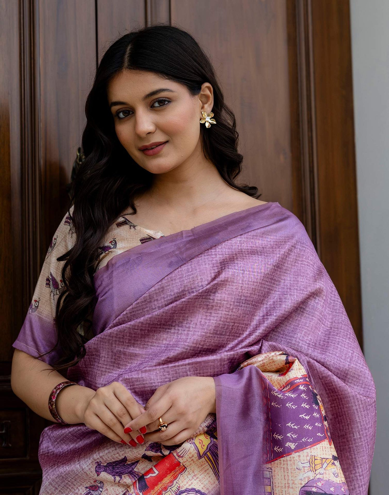 Ready To Wear Dusty Mauve Silk Printed Saree