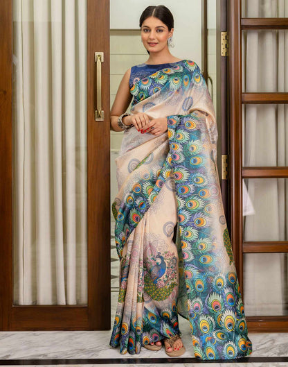 Ready To Wear Peach Silk Printed Saree