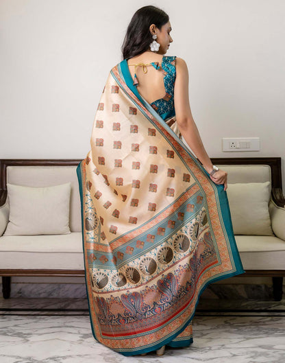 Ready To Wear Beige Silk Printed Saree