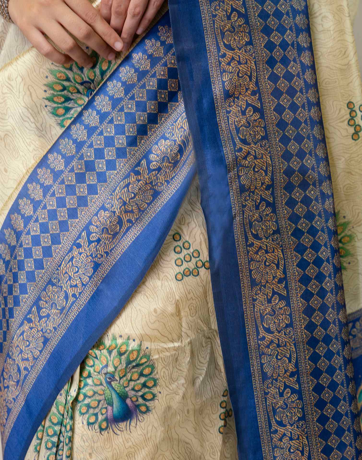 Ready To Wear Beige Silk Printed Saree