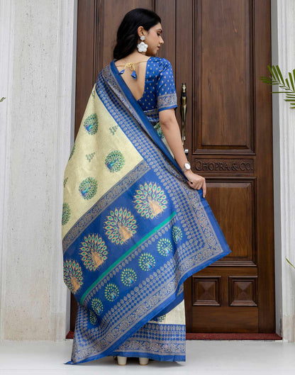 Ready To Wear Beige Silk Printed Saree