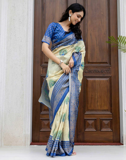 Ready To Wear Beige Silk Printed Saree