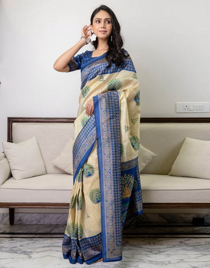 Ready To Wear Beige Silk Printed Saree