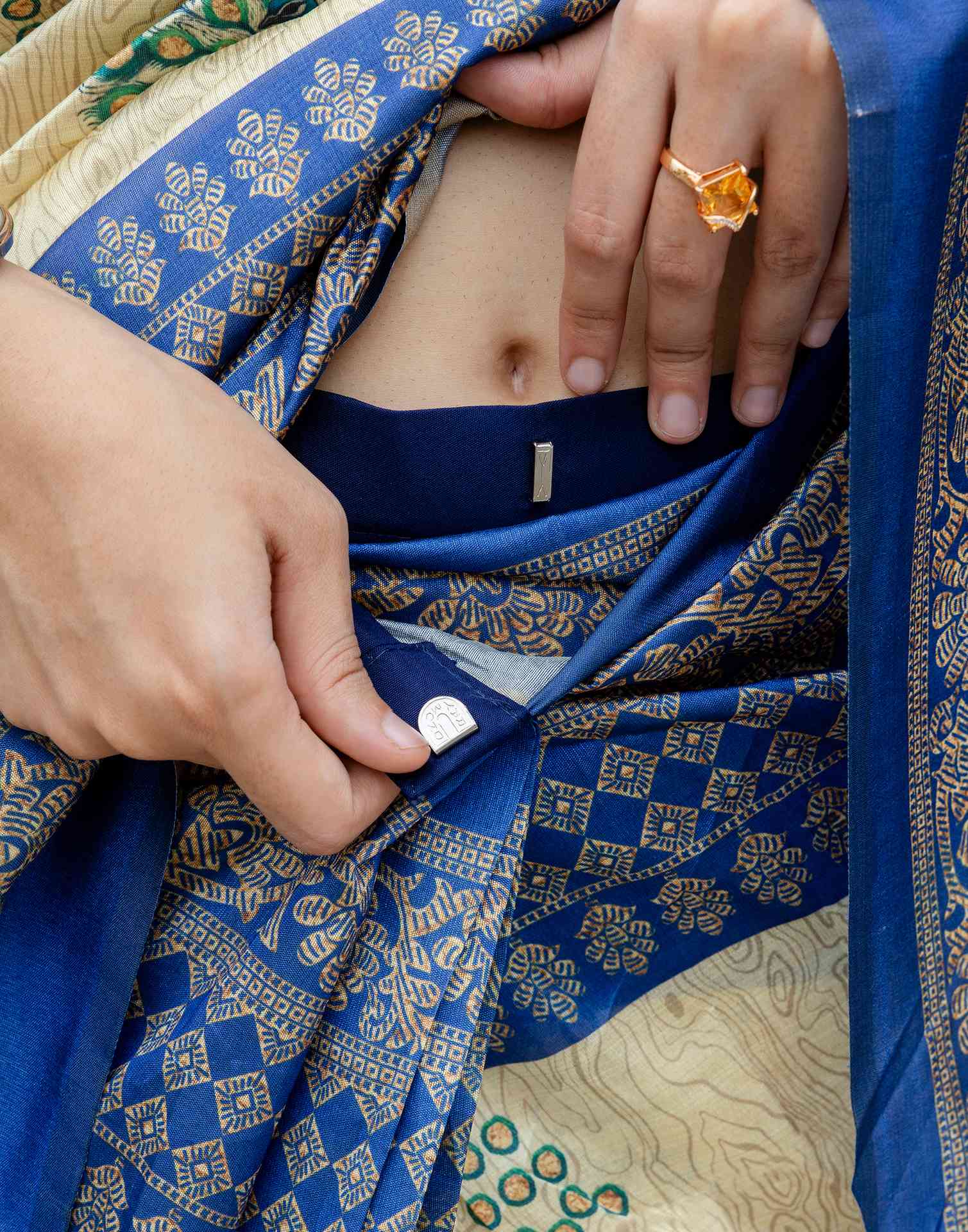 Ready To Wear Beige Silk Printed Saree