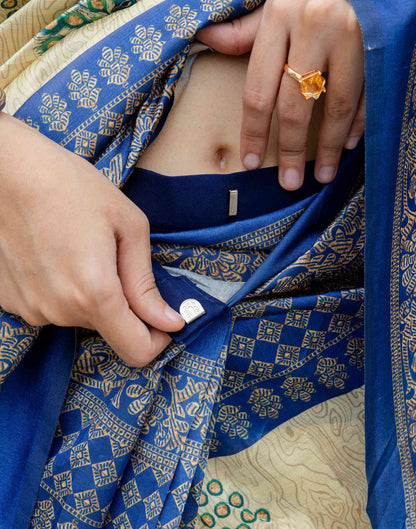Ready To Wear Beige Silk Printed Saree