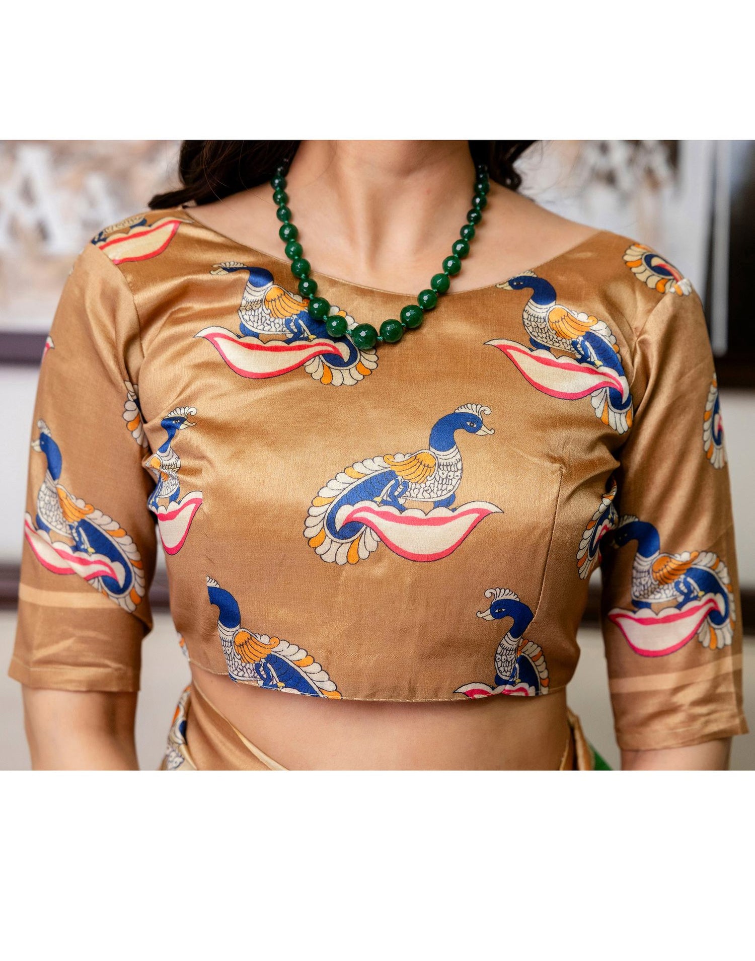 Ready To Wear Beige Silk Printed Saree