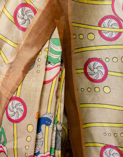 Ready To Wear Beige Silk Printed Saree