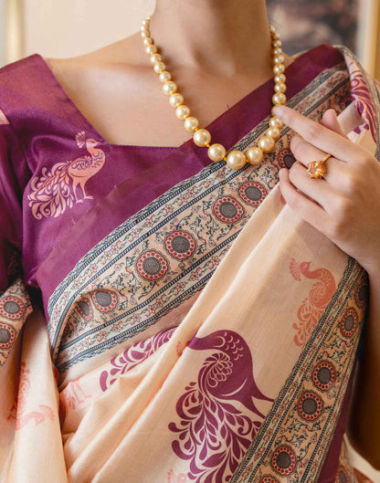 Ready To Wear Dark Beige Silk Printed Saree