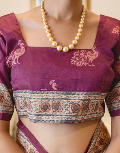 Ready To Wear Dark Beige Silk Printed Saree