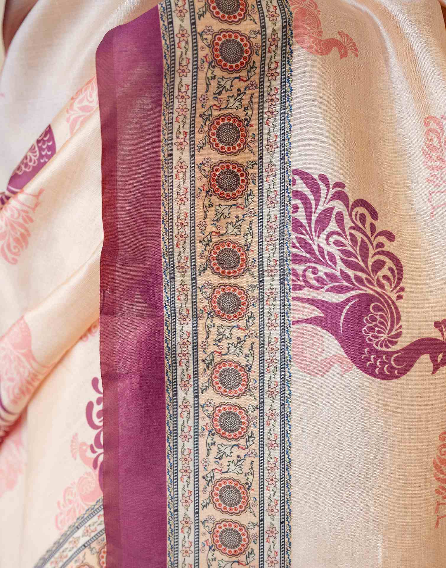 Ready To Wear Dark Beige Silk Printed Saree